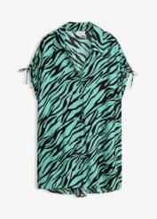 Bluzka plażowa oversize z marszczonej tkaniny. Czarne bluzki damskie bonprix, bez wzorów, z tkaniny, bez kołnierzyka, bez ramiączek. Za 112.99 zł.