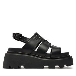 Sandały Altercore. Czarne sandały damskie Altercore, bez wzorów, bez obcasa, na koturnie, bez zapięcia. Za 379.99 zł.