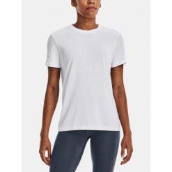 T-shirt do biegania damski Under Armour Seamless Stride. Białe t-shirty damskie Under Armour, xl, bez wzorów, sportowe, bez kołnierzyka, bez ramiączek. W wyprzedaży za 145.30 zł.