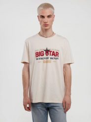 Koszulka męska z nadrukiem z kolekcji Authentic kremowa Enifer 103. Białe t-shirty męskie BIG STAR, l, bez wzorów, z dzianiny, bez kołnierzyka, bez ramiączek. W wyprzedaży za 59.99 zł.