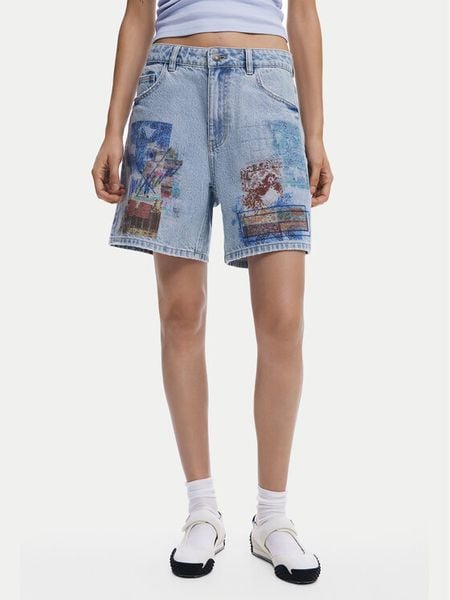 Desigual Szorty jeansowe Inidan 25SWDD24 Niebieski Straight Fit. Niebieskie szorty damskie Desigual, bez wzorów, z bawełny. Za 399.99 zł.