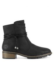 Rieker Botki 77263-00 Czarny. Czarne botki damskie Rieker, bez wzorów, z materiału, bez obcasa, na płaskiej podeszwie, bez zapięcia. Za 339.99 zł.