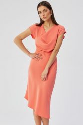 Elegancka asymetryczna sukienka z dekoltem woda pomarańczowa. Brązowe sukienki damskie Stylove, s, bez wzorów, eleganckie, z asymetrycznym kołnierzem, bez ramiączek, asymetryczne. Za 339.00 zł.