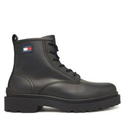Trzewiki Tommy Jeans. Czarne botki męskie Tommy Jeans, bez wzorów, z jeansu, bez obcasa, bez zapięcia. Za 489.99 zł.
