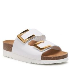 Klapki Scholl. Białe klapki damskie Scholl, bez wzorów, bez obcasa, bez zapięcia. Za 389.99 zł.