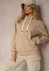 Ciemnobeżowa Casualowa Bluza z Dodatkiem Bawełny Kapturem i Ozdobnymi Sznurkami Feseraria. Brązowe bluzy damskie Renee, l, bez wzorów, z bawełny, klasyczne, bez ramiączek. Za 74.99 zł.