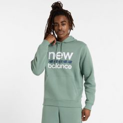 Bluza męska New Balance MT51941DKJ – zielona. Zielone bluzy sportowe męskie New Balance, m, z aplikacjami, z bawełny, z kapturem. Za 249.99 zł.