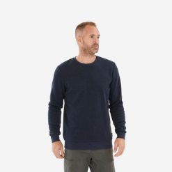Sweter turystyczny męski Quechua NH150. Niebieskie swetry męskie QUECHUA, l, bez wzorów, z dzianiny, sportowe, bez kołnierzyka, bez ramiączek. W wyprzedaży za 49.99 zł.