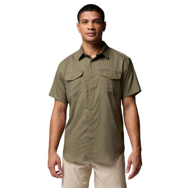 Koszula sportowa męska Utilizer II Solid Short Sleeve Shirt. Zielone koszule męskie Columbia, m, bez wzorów, z materiału, klasyczne, bez kołnierzyka, bez ramiączek. Za 199.99 zł.