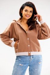 Bluza na Napki ze Ściągaczami w Paski - Beżowa. Brązowe bluzy damskie Awama, l, bez wzorów, z bawełny, bez ramiączek, bez kaptura. Za 228.90 zł.