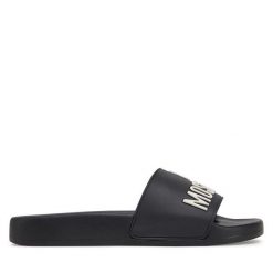 Klapki LOVE MOSCHINO. Czarne klapki damskie Love Moschino, bez wzorów, bez obcasa, bez zapięcia. Za 469.99 zł.