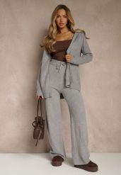 Ciemnoszary Komplet z Wełną i Bawełną Rozpinana Bluza z Kapturem i Szerokie Spodnie Reisema. Szare bluzy damskie Renee, s, bez wzorów, z bawełny, klasyczne, bez ramiączek, z kapturem. Za 119.99 zł.