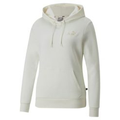 Bluza damska Puma ESS+ Embroidery Hoodie FL. Białe bluzy damskie Puma, l, bez wzorów, z bawełny, klasyczne, bez ramiączek, z kapturem. Za 319.55 zł.