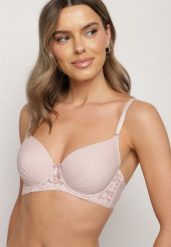 Różowy Gładki Biustonosz Zdobiony Koronką i Marszczeniem Idameria. Czerwone biustonosze Born2be, z aplikacjami, z koronki. Za 14.99 zł.