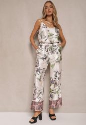 Beżowe Spodnie z Wiskozą o Szerokim Kroju High Waist w Kwiaty Davilsa. Brązowe spodnie materiałowe damskie Renee, bez wzorów, z jeansu, z podwyższonym stanem. Za 89.99 zł.