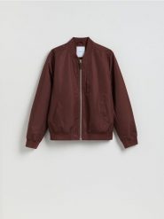 Kurtka bomberka ze stójką - ciemnobrązowy. Brązowe kurtki męskie Reserved, l, bez wzorów, bez kaptura. Za 199.99 zł.