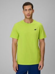 4F T-shirt regular gładki męski - zielony S. Zielone t-shirty męskie 4F, m, bez wzorów, z materiału, bez kołnierzyka, bez ramiączek. Za 49.99 zł.