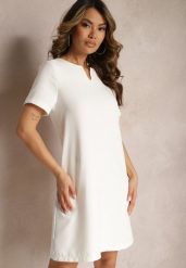 Biała Trapezowa Sukienka Mini z Krótkim Rękawem i Kieszeniami Vrea. Białe sukienki damskie Renee, na spotkanie biznesowe, l, bez wzorów, eleganckie, bez kołnierzyka, bez ramiączek, mini, trapezowe. Za 99.99 zł.