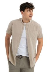 Koszula z krótkim rękawem, Regular Fit, C-TRIFO. Brązowe koszule męskie Volcano, m, bez wzorów, z bawełny, klasyczne, bez kołnierzyka, bez ramiączek. Za 149.99 zł.