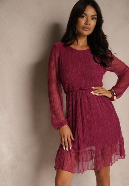 Fioletowa Rozkloszowana Wiskozowa Sukienka z Metaliczną Nicią Melanissa. Fioletowe sukienki damskie Renee, na co dzień, s, bez wzorów, z jeansu, eleganckie, bez kołnierzyka, bez ramiączek, mini, rozkloszowane. Za 109.99 zł.