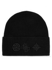 Guess Czapka AW5404 POL01 Czarny. Czarne czapki damskie Guess, na zimę, z aplikacjami, z materiału. Za 159.99 zł.