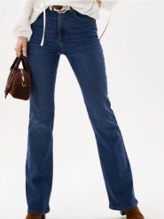 Jeansy flare mid waist - granatowy. Niebieskie jeansy damskie Sinsay, bez wzorów, z jeansu. Za 59.99 zł.