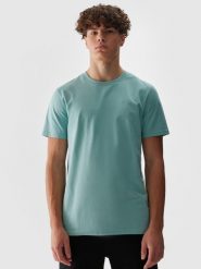 4F T-shirt regular gładki męski - turkusowy XXL. Niebieskie t-shirty męskie 4F, m, bez wzorów, z bawełny, bez kołnierzyka, bez ramiączek. W wyprzedaży za 29.99 zł.
