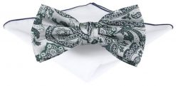 Mucha Męska z Poszetką - Chattier - Srebrna z Odcieniami Zieleni. Szare krawaty i muchy Chattier, bez wzorów, eleganckie. Za 65.00 zł.