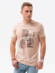 T-shirt męski z nadrukiem - różowy V-18B. Czerwone t-shirty męskie Ombre Clothing, m, bez wzorów, z bawełny, bez kołnierzyka, bez ramiączek. W wyprzedaży za 29.99 zł.