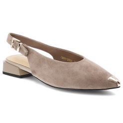 Czółenka damskie S.Barski, cholewka ze skóry naturalnej zamszowej elegancki fason slingback, beżowe, CR61-3050. Brązowe czółenka damskie S.BARSKI, bez wzorów, ze skóry, eleganckie, bez obcasa, bez zapięcia. Za 289.00 zł.