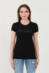 GUESS Czarny damski t-shirt Sangallo Tee, Rozmiar XS. Czarne t-shirty damskie Guess, s, z aplikacjami, bez kołnierzyka, bez ramiączek. W wyprzedaży za 166.99 zł.