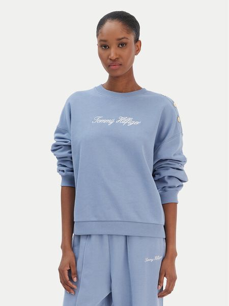 Tommy Hilfiger Bluza Script WW0WW48783 Niebieski Relaxed Fit. Niebieskie bluzy damskie Tommy Hilfiger, xl, bez wzorów, z bawełny, bez ramiączek, bez kaptura. Za 393.99 zł.