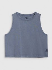 4F Top z nadrukiem damski - granatowy XL. Niebieskie topy damskie 4F, xl, bez wzorów, z bawełny, klasyczne, bez kołnierzyka, bez ramiączek. W wyprzedaży za 29.99 zł.