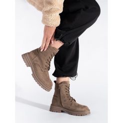 Brązowe sznurowane workery damskie Sergio Leone. Brązowe botki damskie na jesień, bez wzorów, bez obcasa, bez zapięcia. Za 245.97 zł.
