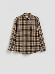 Koszula regular fit w kratę - beżowy. Brązowe koszule męskie Reserved, l, bez wzorów, z tkaniny, bez kołnierzyka, bez ramiączek. Za 139.99 zł.
