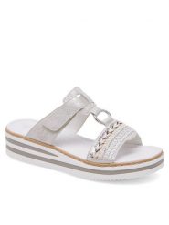 Rieker Klapki V02M6-40 Szary. Szare klapki damskie Rieker, bez wzorów, ze skóry, bez obcasa, bez zapięcia. Za 299.99 zł.