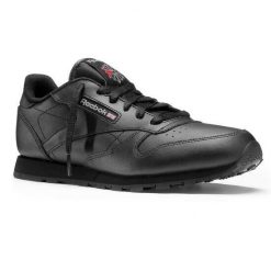Buty damskie skórzane Reebok Classic Leather GS. Czarne obuwie sportowe damskie Reebok, bez wzorów, bez zapięcia, Reebok Classic. Za 159.00 zł.