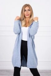 Sweter z kapturem niebieski. Niebieskie kardigany damskie KESI, l, bez wzorów, z wełny, eleganckie, bez kołnierzyka, plus size. Za 230.01 zł.