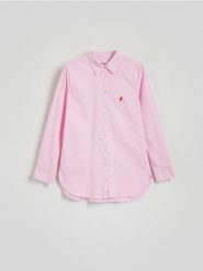 Koszula z kieszenią - jasnożółty. Żółte koszule damskie Reserved, l, bez wzorów, z bawełny, bez kołnierzyka, bez ramiączek. Za 129.99 zł.