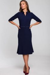 Elegancka sukienka koszulowa z kołnierzykiem paskiem granat. Sukienki damskie Stylove, do pracy, xl, bez wzorów, biznesowe, bez kołnierzyka, bez ramiączek, koszulowe. Za 329.00 zł.