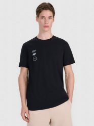 4F T-shirt regular z nadrukiem męski - czarny S. Czarne koszulki sportowe męskie 4F, m, bez wzorów, z bawełny, bez ramiączek. Za 59.99 zł.