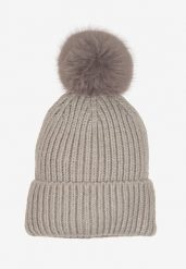 Jasnoszara Czapka Ozdobiona Pomponem Seandoriel. Szare czapki damskie Renee, bez wzorów, z materiału, eleganckie. Za 34.99 zł.