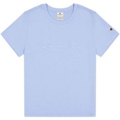 Damska Koszulka. Niebieskie bluzki damskie Champion, bez wzorów, casualowe, bez kołnierzyka, bez ramiączek. Za 134.99 zł.
