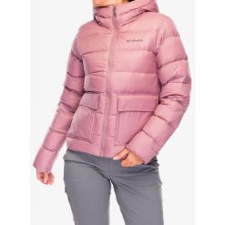 Kurtka puchowa damska Columbia Harmony Falls Hooded Down Jacket. Czerwone kurtki sportowe damskie Columbia, l, bez wzorów, z puchu, bez ramiączek, bez kaptura, trekkingowe. Za 564.99 zł.