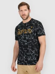 4F T-shirt regular z nadrukiem męski - czarny L. Czarne t-shirty męskie 4F, l, bez wzorów, z bawełny, bez kołnierzyka, bez ramiączek. W wyprzedaży za 69.99 zł.