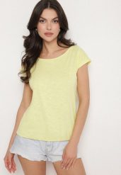 Żółty Bawełniany T-shirt w Klasycznym Stylu Raliessa. Żółte t-shirty damskie Born2be, xl, bez wzorów, z bawełny, klasyczne, bez kołnierzyka, bez ramiączek. Za 34.99 zł.