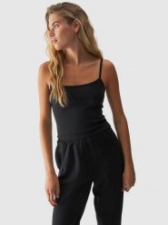 4F Crop-top slim gładki z modalem damski - czarny XL. Czarne topy damskie 4F, xl, bez wzorów, z dzianiny, sportowe, bez kołnierzyka, bez ramiączek. W wyprzedaży za 29.99 zł.