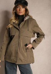 Ciemnozielona Kurtka Typu Parka z Troczkami w Talii Kapturem i Kieszeniami Kaivara. Zielone kurtki damskie Renee, l, bez wzorów, z materiału. Za 299.99 zł.