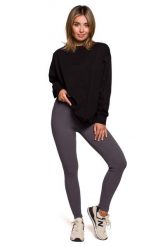 Legginsy z Prążkowanej Dzianiny - Antracytowe. Szare legginsy damskie MOE, bez wzorów, z bawełny. Za 188.90 zł.