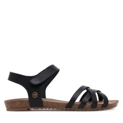 Sandały Mustang. Czarne sandały damskie Mustang, bez wzorów, bez obcasa, na płaskiej podeszwie, bez zapięcia. Za 175.99 zł.